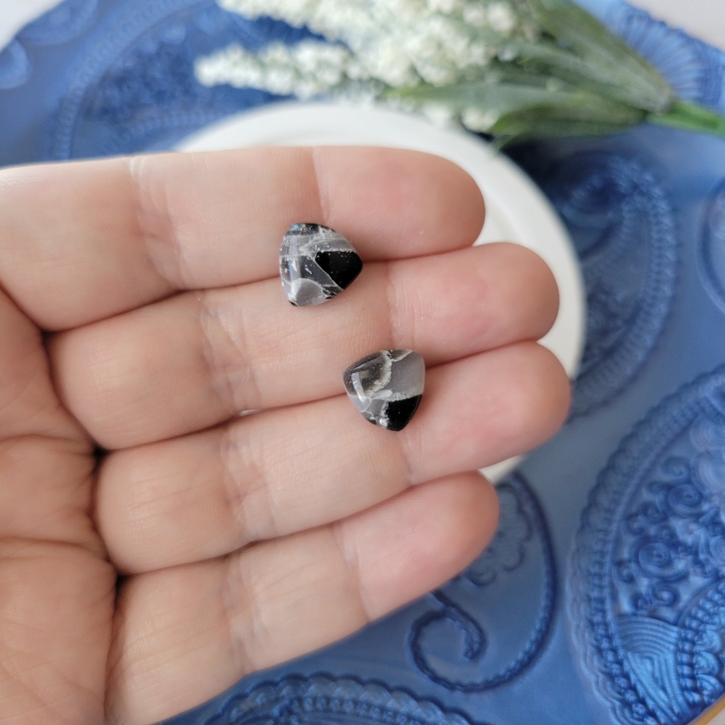 Reuleaux Triangle Studs | Black Marble