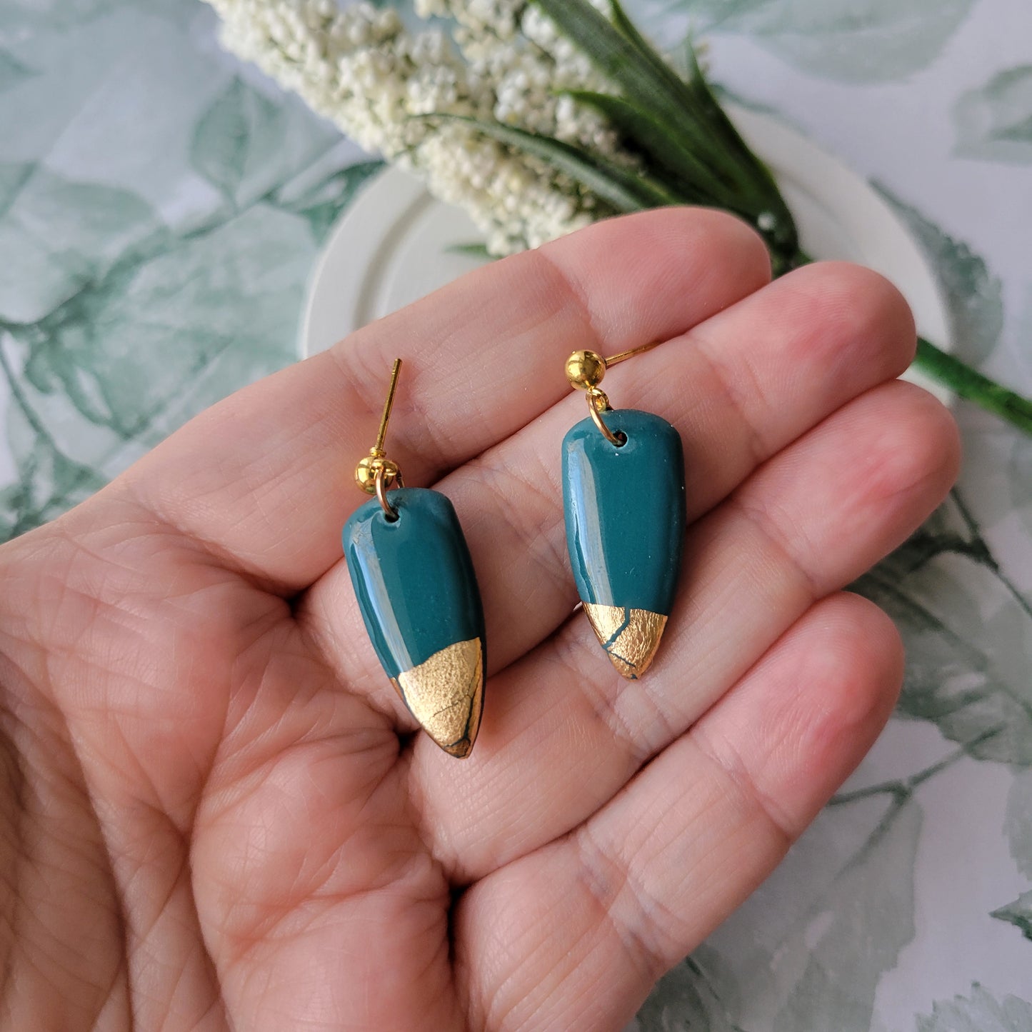 Small Dagger Dangle | Teal Gold Dipped