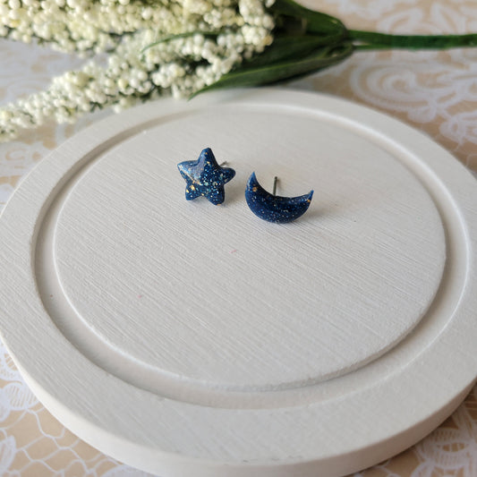 Star and Moon Studs | Blue Sparkles