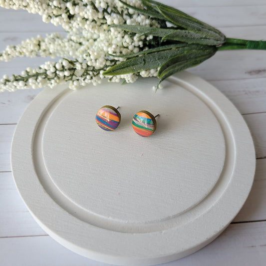 Circle Studs | Rainbow Stripes