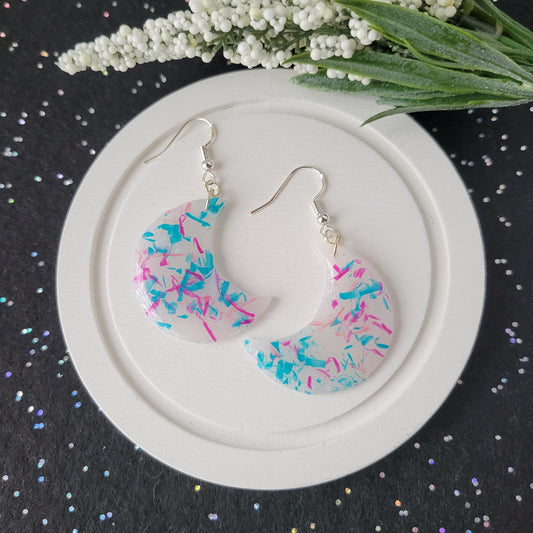 Moon Dangle | Blue and Pink Confetti