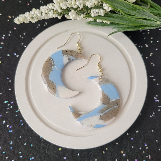 Moon Dangle | Blue and Grey Marble