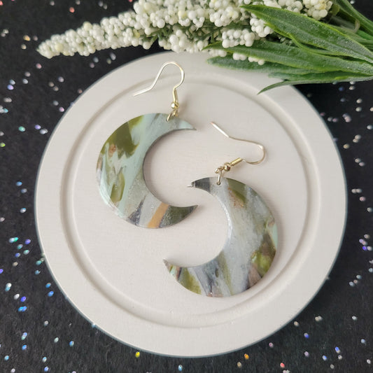 Moon Dangle | Green Camo Marble