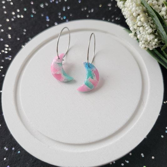 Litte Moon Hoop Dangle | Pink and Teal