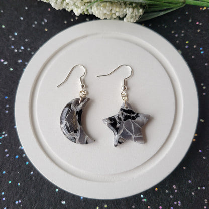 Astella Star and Moon Dangle | Black Marble