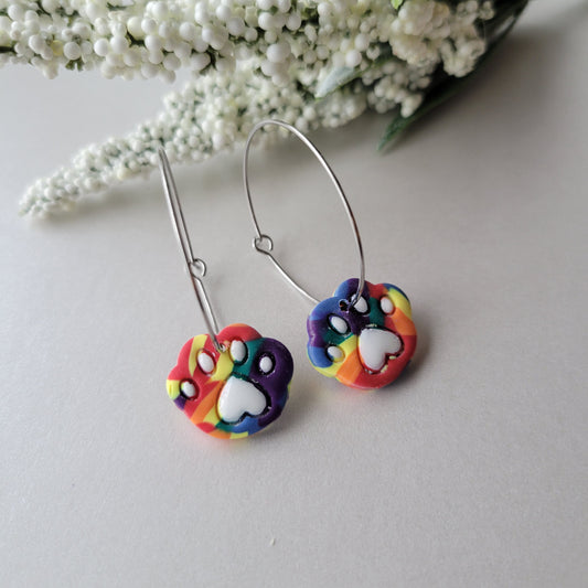 Furbaby Big Paw Print Hoop Dangle | Rainbow