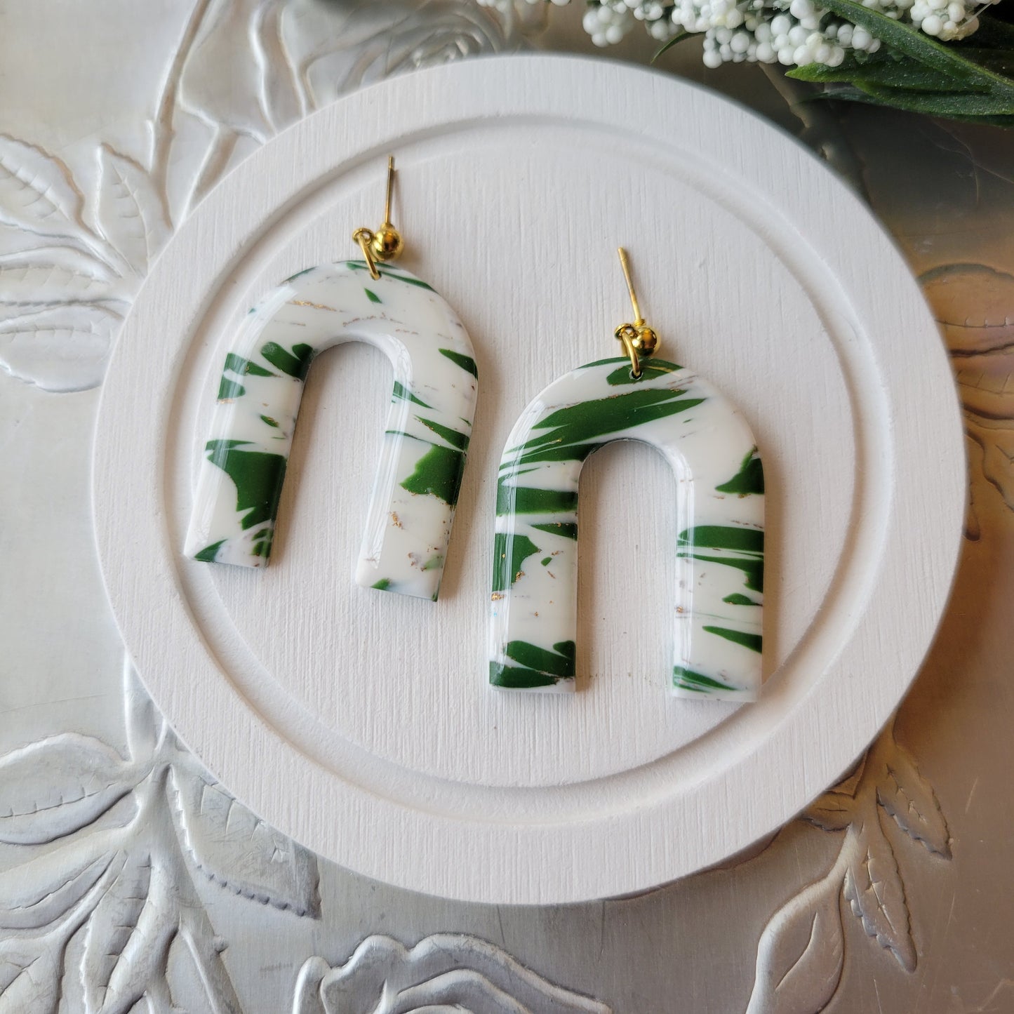 Arabella Arch Dangle | Green and White Marble