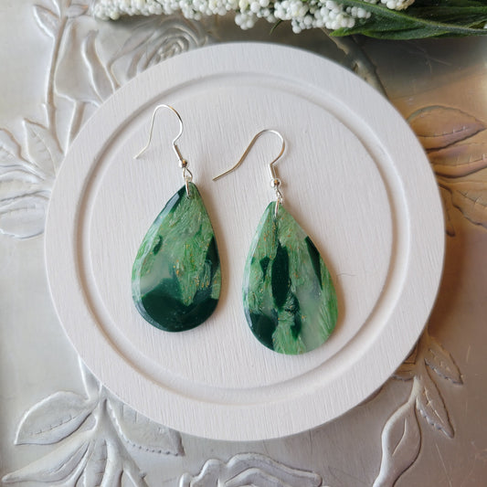 Teardrop Dangle | Green Marble