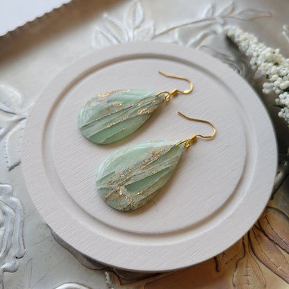 Teardrop Dangle | Light Green Marble