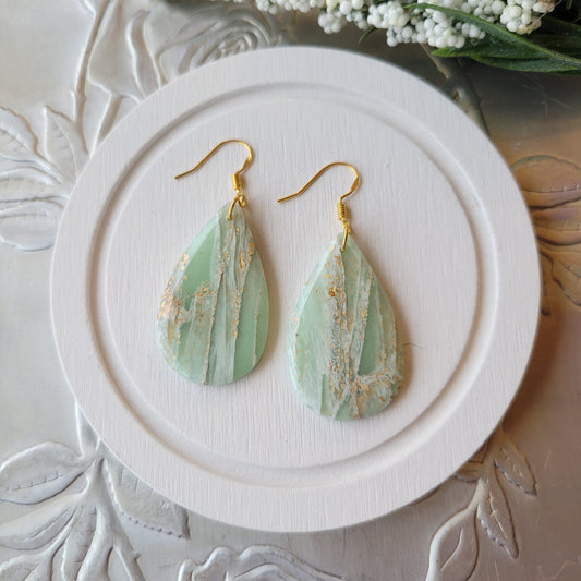 Teardrop Dangle | Light Green Marble