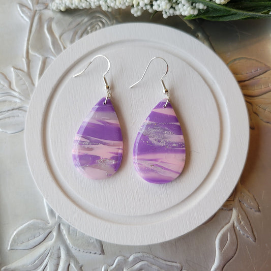 Teardrop Dangle | Pink and Purple Marble