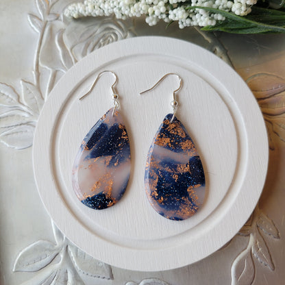 Teardrop Dangle | Navy Blue Marble