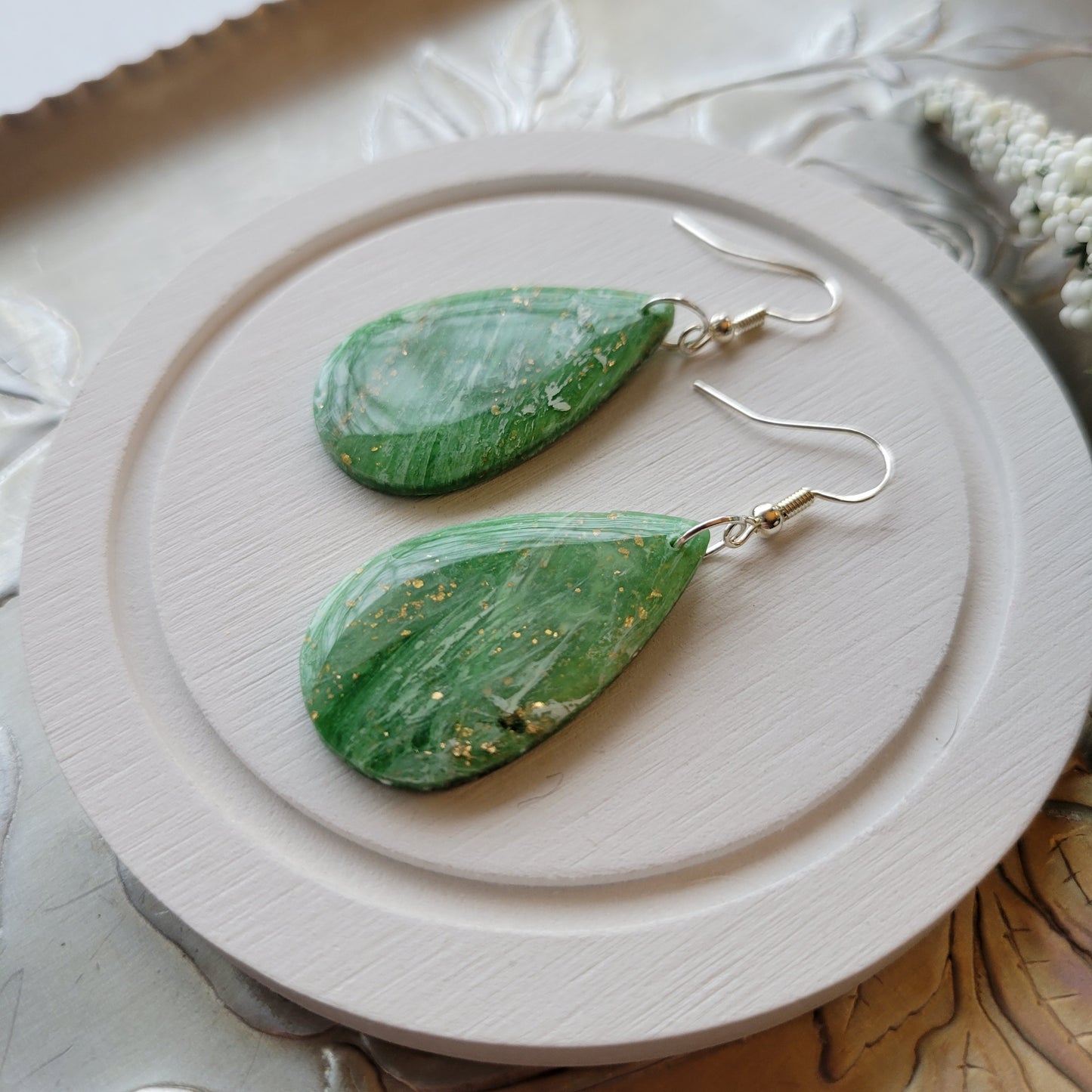 Teardrop Dangle | Green Marble