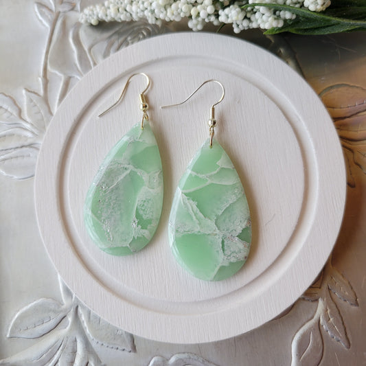 Teardrop Dangle | Light Green Marble