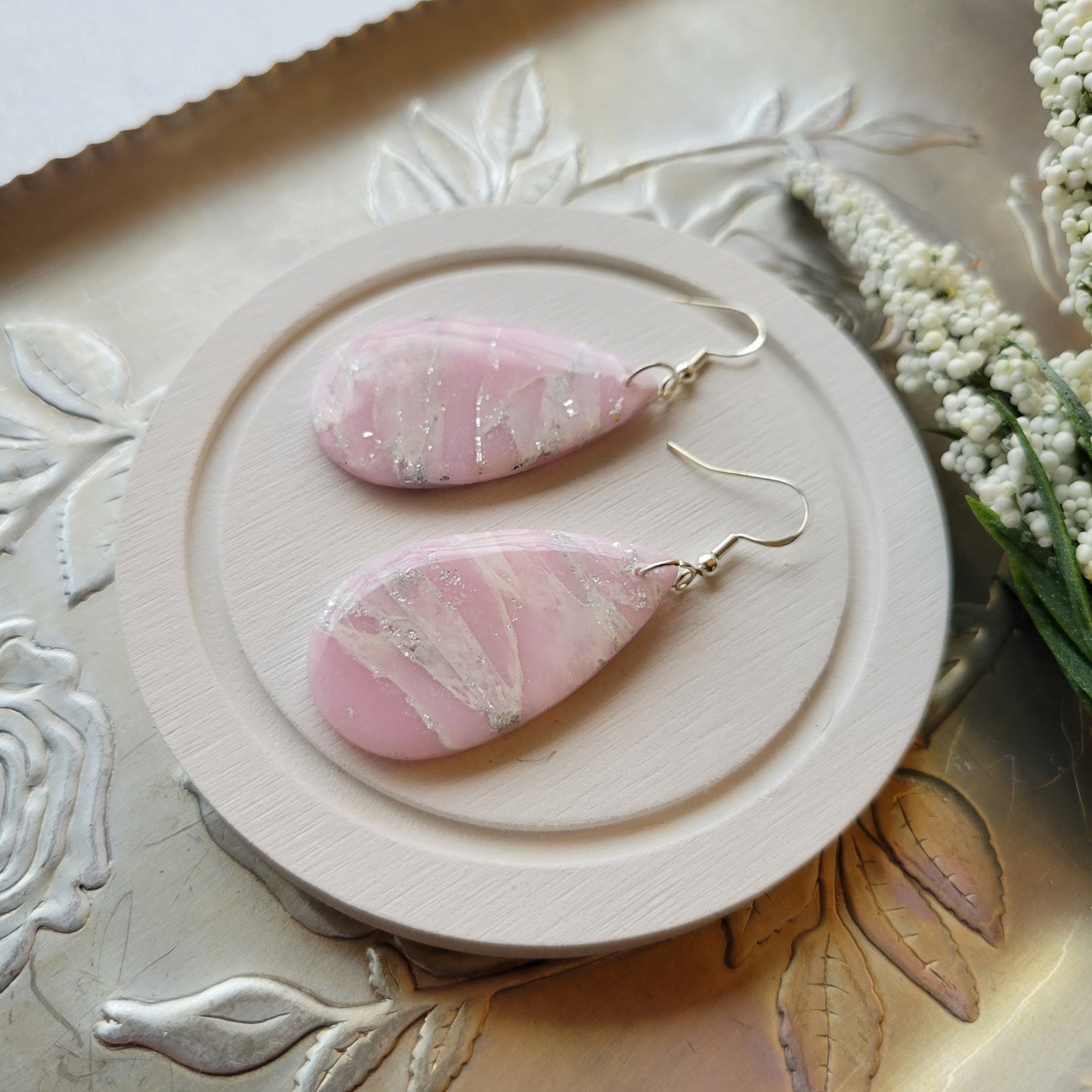 Teardrop Dangle | Light Pink Marble