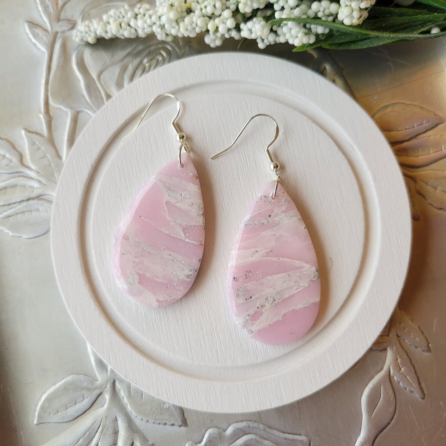 Teardrop Dangle | Light Pink Marble