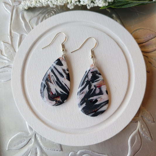 Teardrop Dangle | Black and White Marble