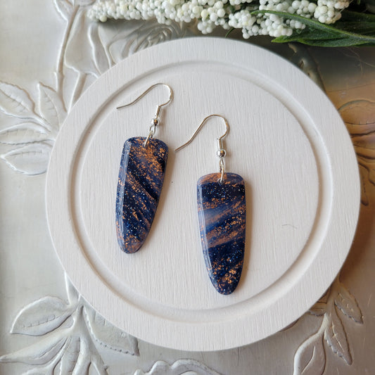 Large Dagger Dangle | Navy Blue Marble