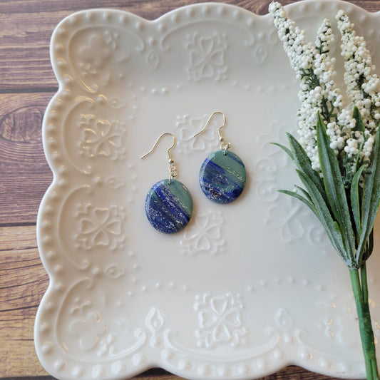 Oval Dangle | Blue and Green Marble