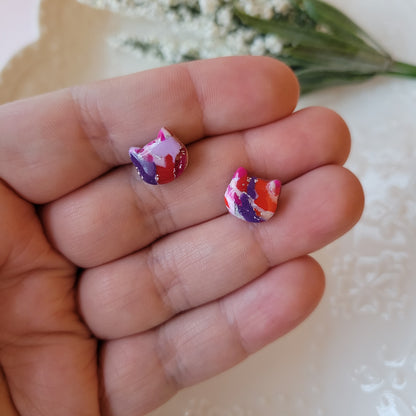 Kitty Studs | Pink and Purple Marble