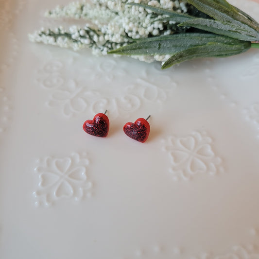 Heart Studs | Red Sparkle