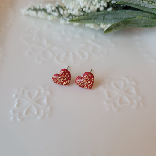 Heart Studs | Red and Gold