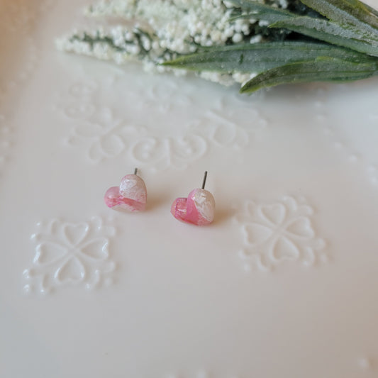 Heart Studs | Pink Marble