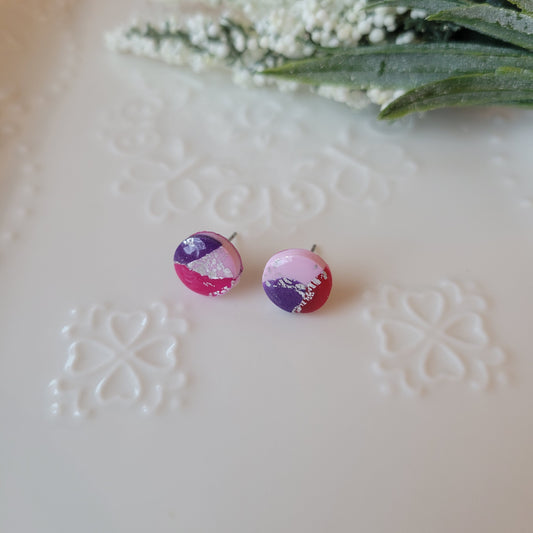 Circle Studs | Pink and Purple Marble