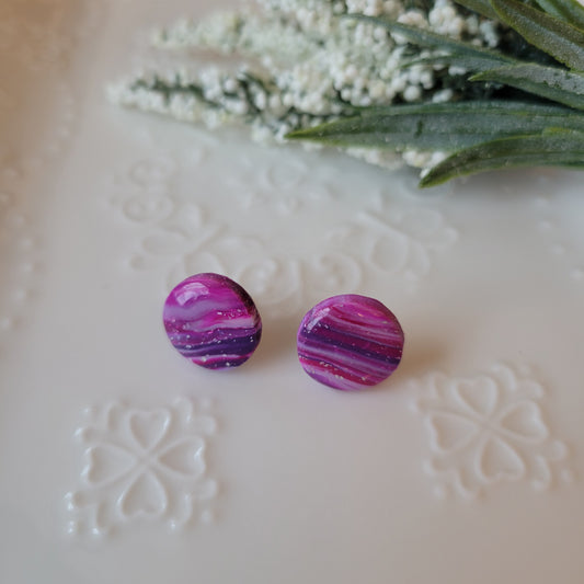 Circle Studs | Pink and Purple Marble