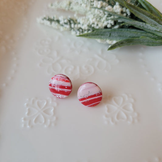 Circle Studs | Red and White Marble