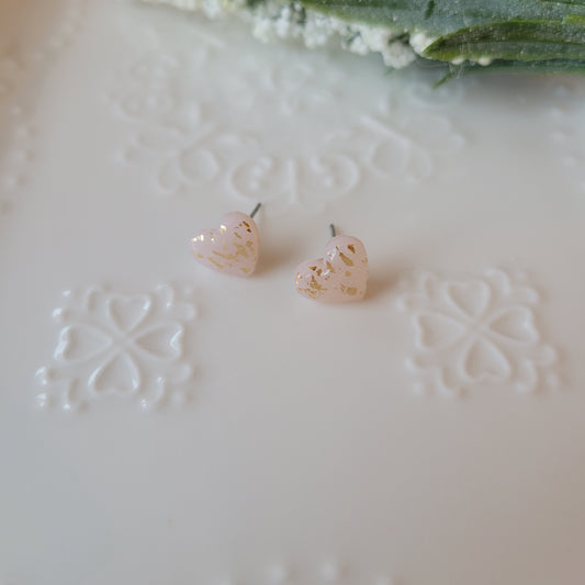 Heart Studs | Cream Gold Flecked