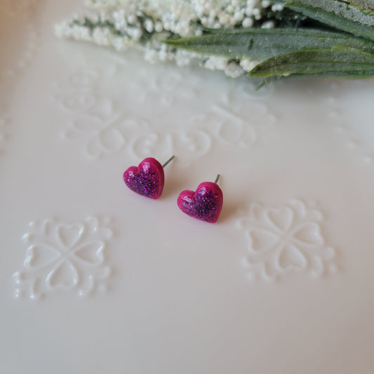 Heart Studs | Pink Sparkle