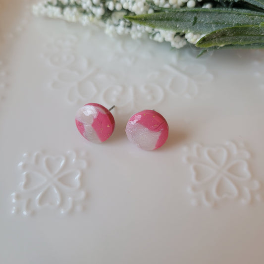 Circle Studs | Pink Marble