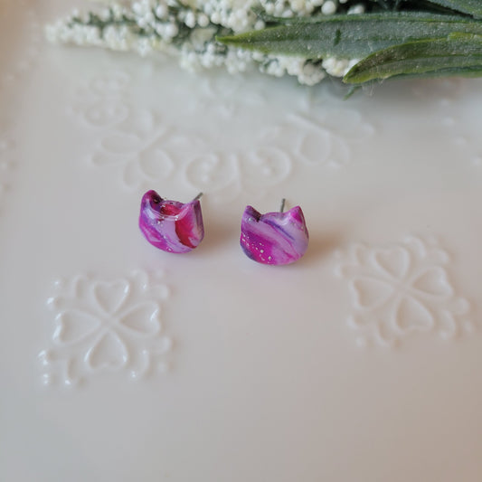 Kitty Studs | Pink and Purple Marble