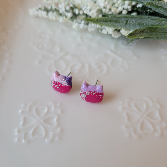 Kitty Studs | Pink and Purple Marble