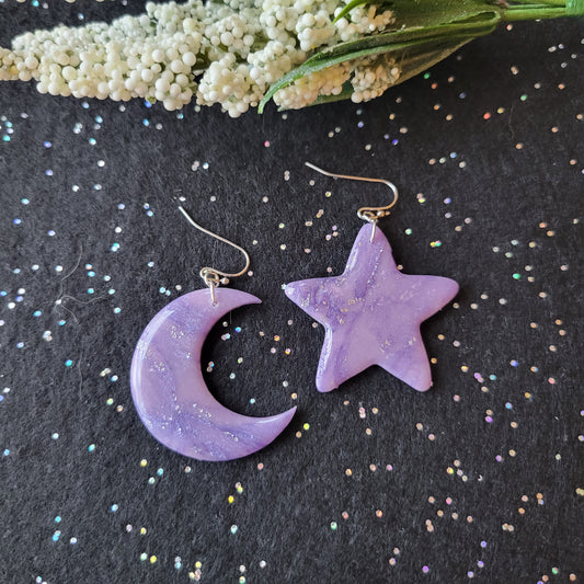 Astella Star and Moon Dangle (Large) | Purple Marble