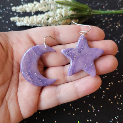 Astella Star and Moon Dangle (Large) | Purple Marble