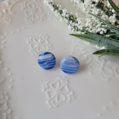 Circle Studs | Blue Marble | Ocean Waves