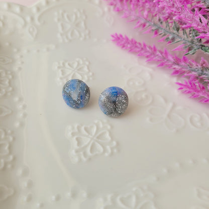 Circle Studs | Blue and Silver | Cotton Candy