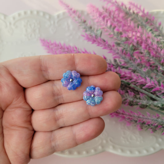 Flower Studs | Blue and Pink | Cotton Candy