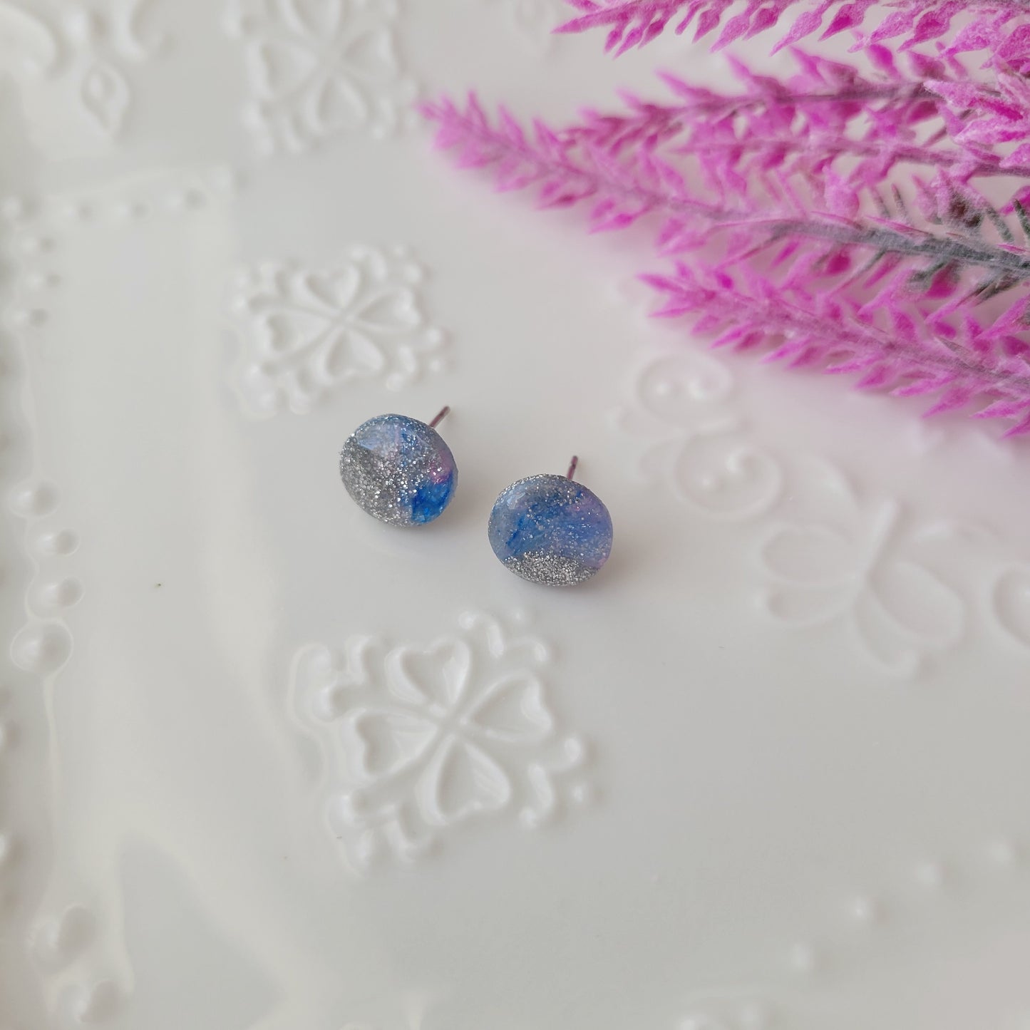 Circle Studs | Blue and Silver | Cotton Candy