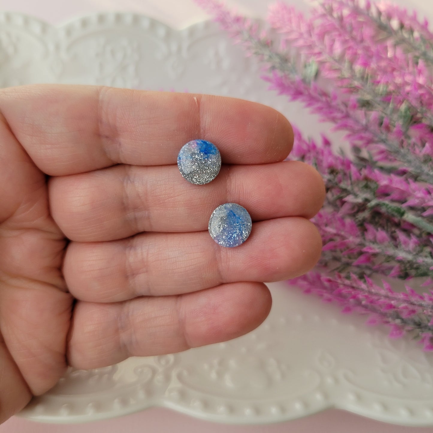 Circle Studs | Blue and Silver | Cotton Candy