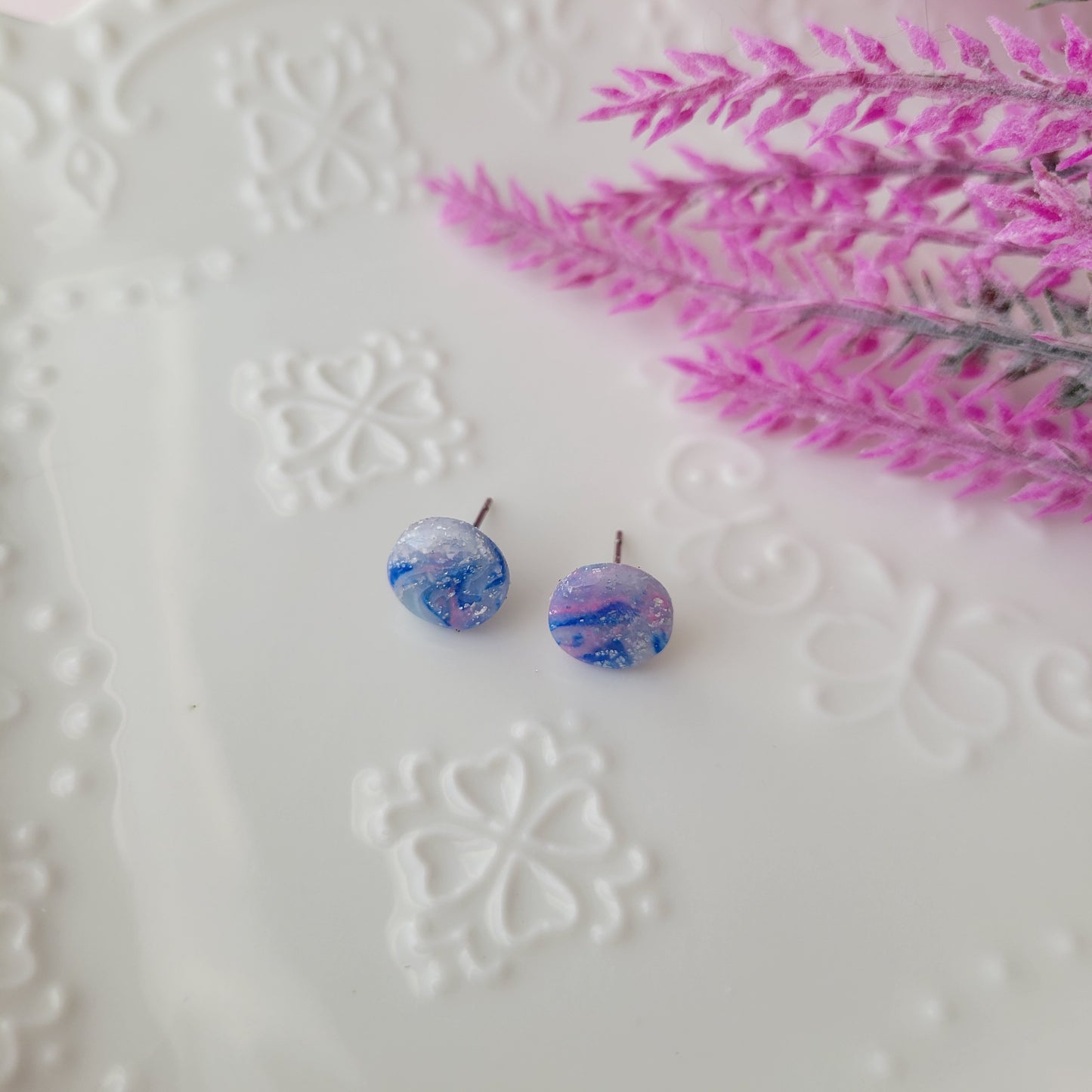 Circle Studs | Blue and Pink | Cotton Candy