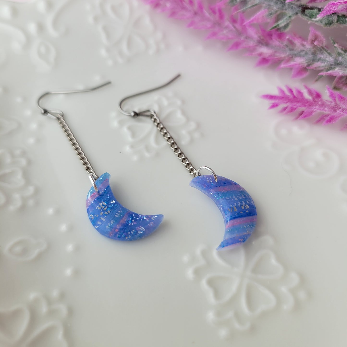 Charmaine Moon Dangle | Blue and Pink | Cotton Candy