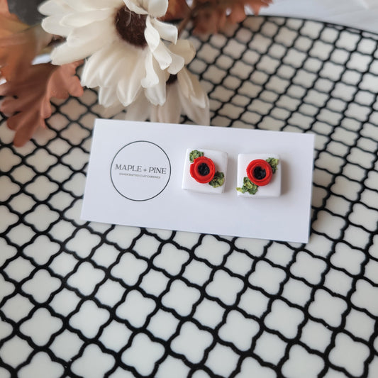 Square Studs | Poppy Flower