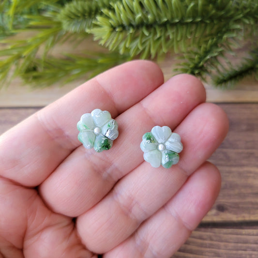 Flower Studs | Green Marble