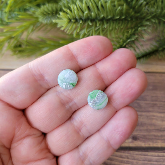 Circle studs | Green Marble