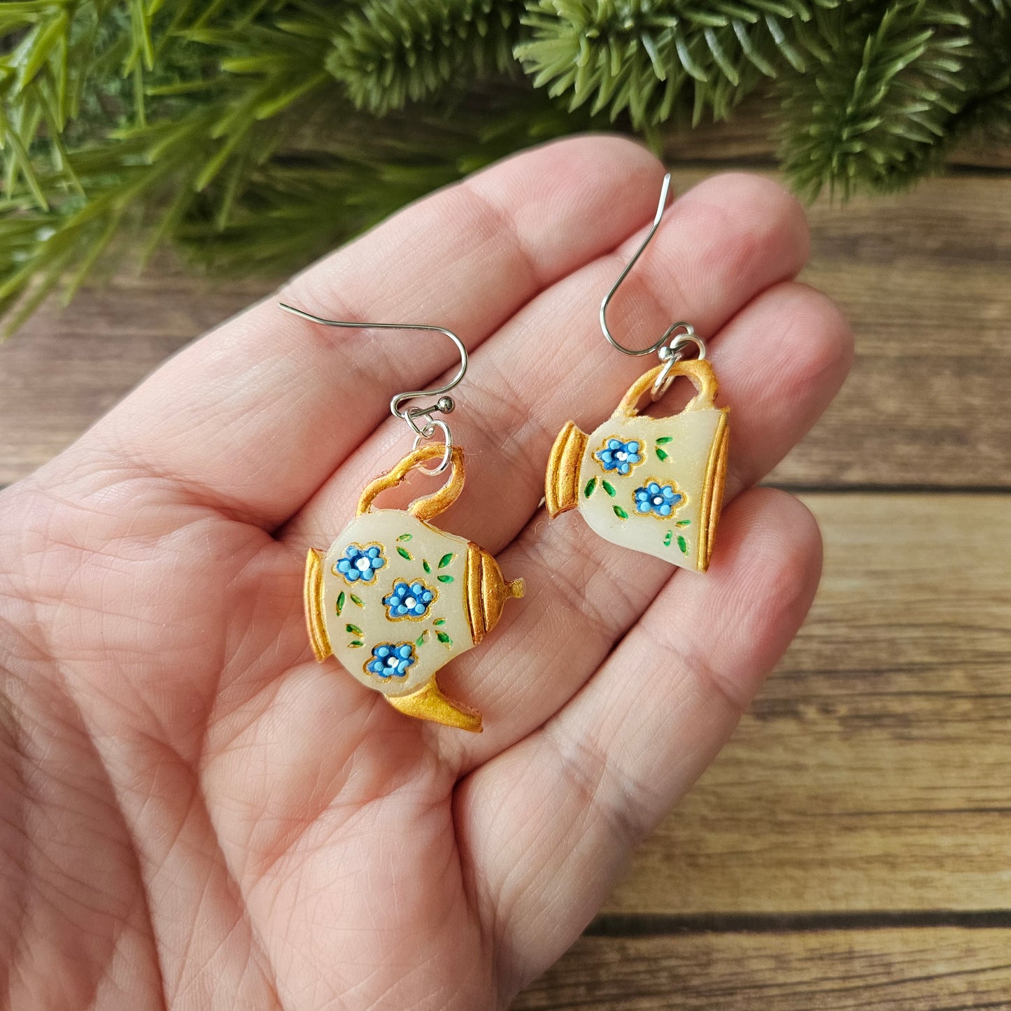 Teapot & Teacup Dangle | Blue Flowers