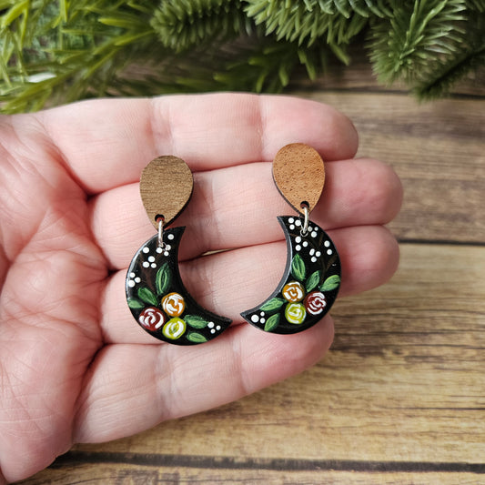 Moon Dangle | Black Moon Floral