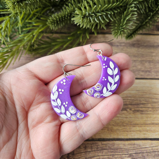 Moon Dangle | Purple Moon Floral